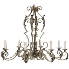 Ornate French Painted Iron Eight-Light Chandelier with Acanthus Leaves 10