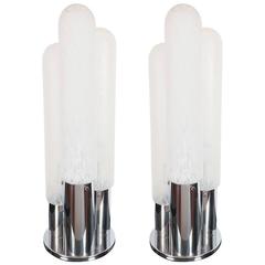 Pair of Lattimo Glass Tube Lamps 3