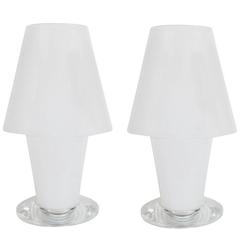Pair of Lattimo Interior Lit Murano Glass Lamps 4