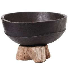 20th Century Black African Bowl on 19th Century Chinese Root "Stand"