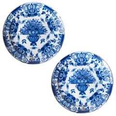 Antique Pair of Tin Glazed Dutch Delft Cobalt Blue and White Dishes