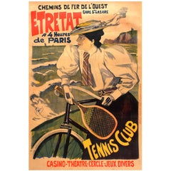 Affiche originale et ancienne des Chemins De Fer De L'Ouest Paris Etretat, Chemins de fer, Voiture, Tennis