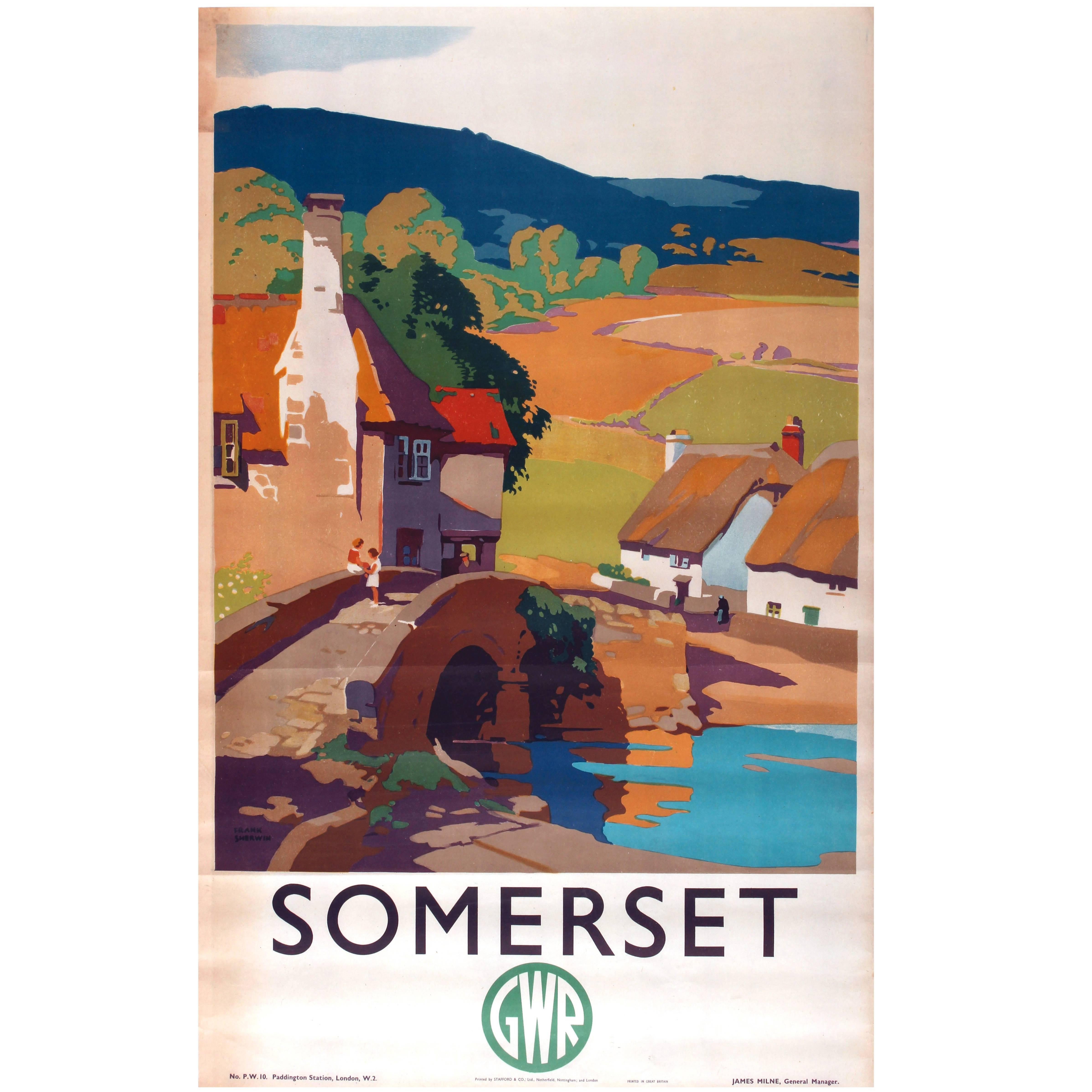 Original Vintage Great Western Railway Travel Poster Advertising Somerset by GWR