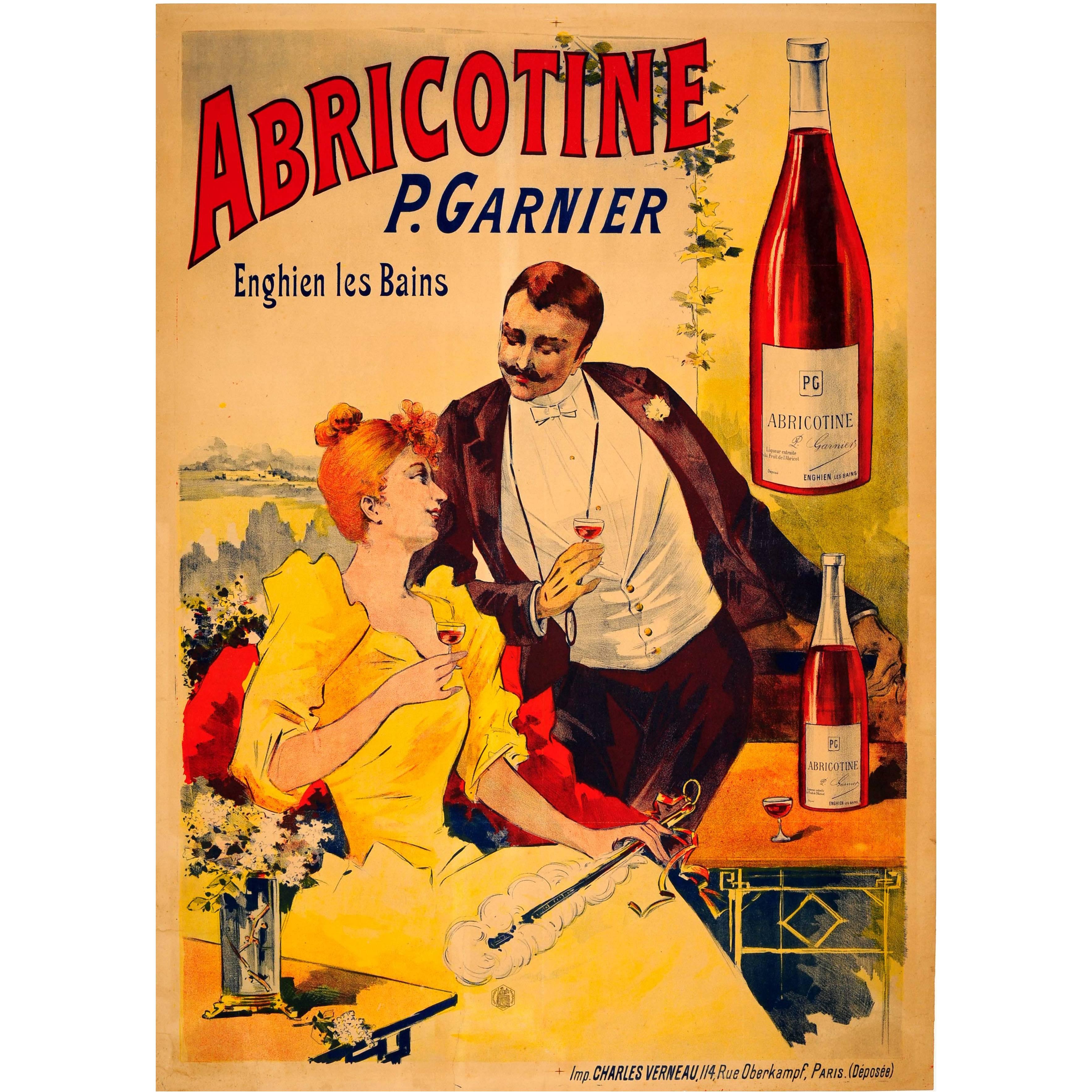 Original Antique Belle Epoque Drink Advertising Poster for Abricotine Liqueur