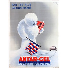 Original Vintage Advertising Poster: Antar Gel Antifreeze For The Coldest Days