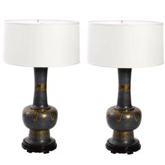 Antique Brass and Pewter Chinoiserie Table Lamps