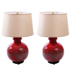 Red and Gold Chinoiserie Porcelain Lamps