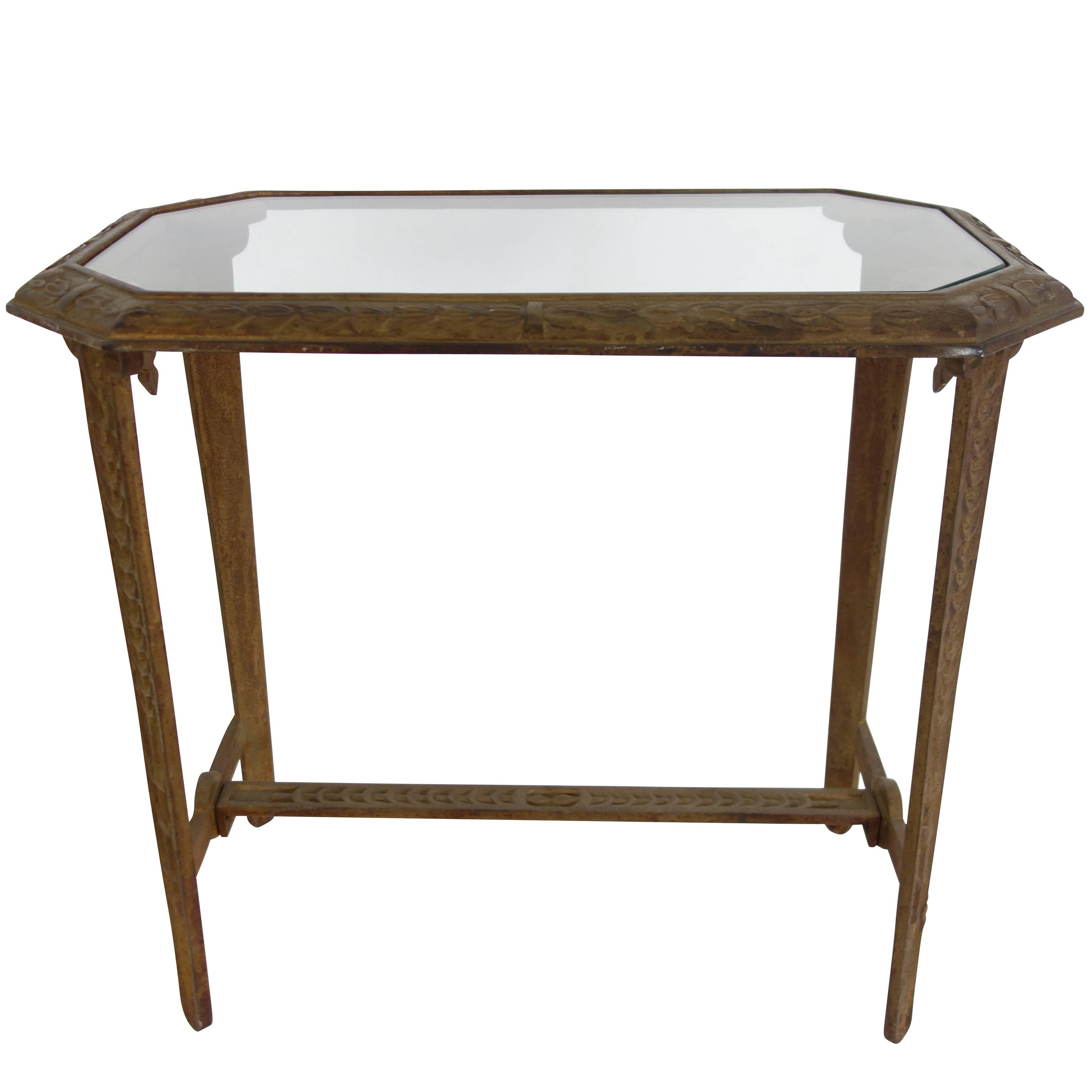 Art Deco Cast Iron and Glass Side Table