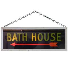 Illuminated Reverse Painted “Bath House” Sign, circa 1950