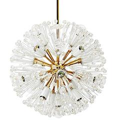 Stejnar Sputnik Flower Glass Crystal Brass Chandelier, Stilnovo Gio Ponti Era