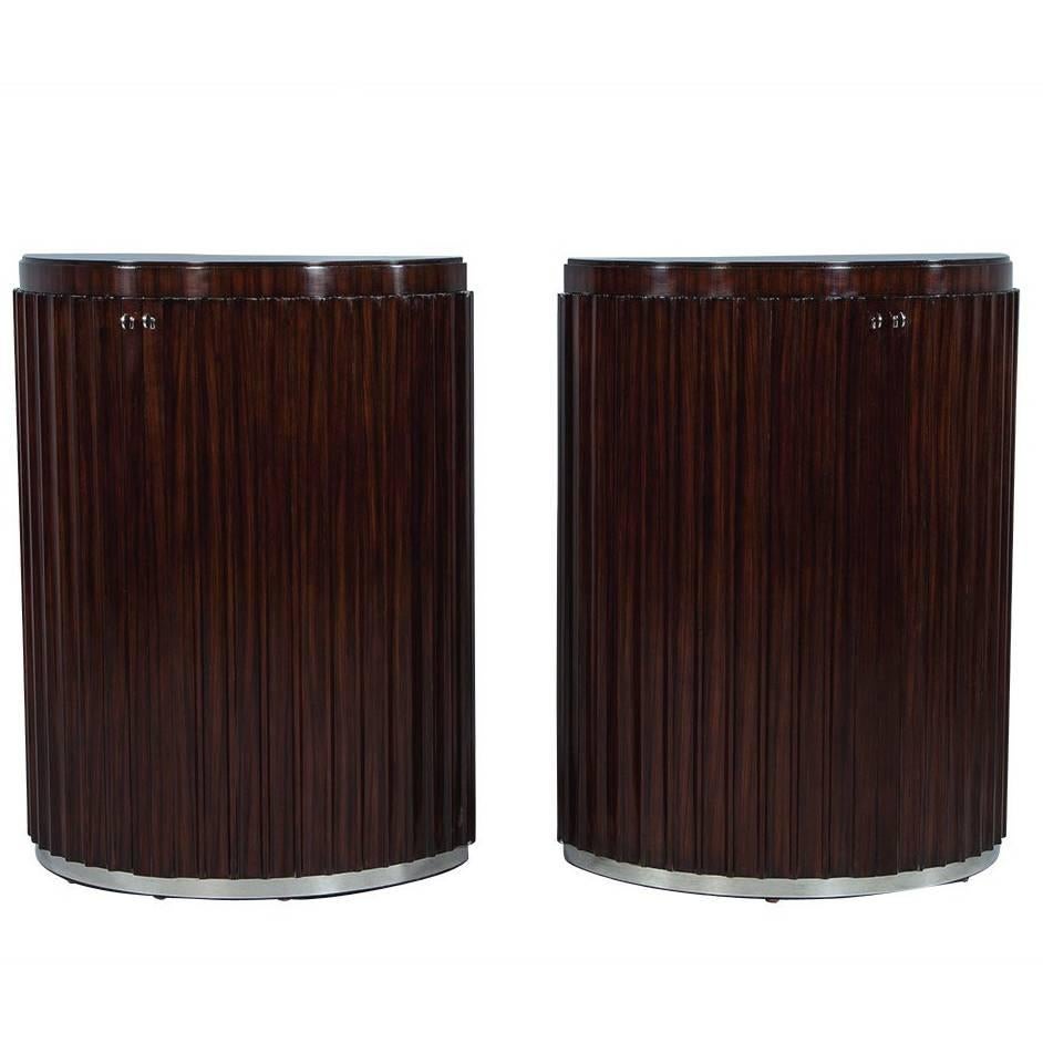 Pair of Art Deco Fluted Commodes in Rosewood