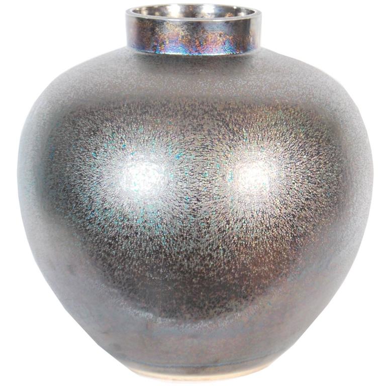 Large Metallic Glazed Japanese Ceramic Vase by Yasuaki Maeda, 20th