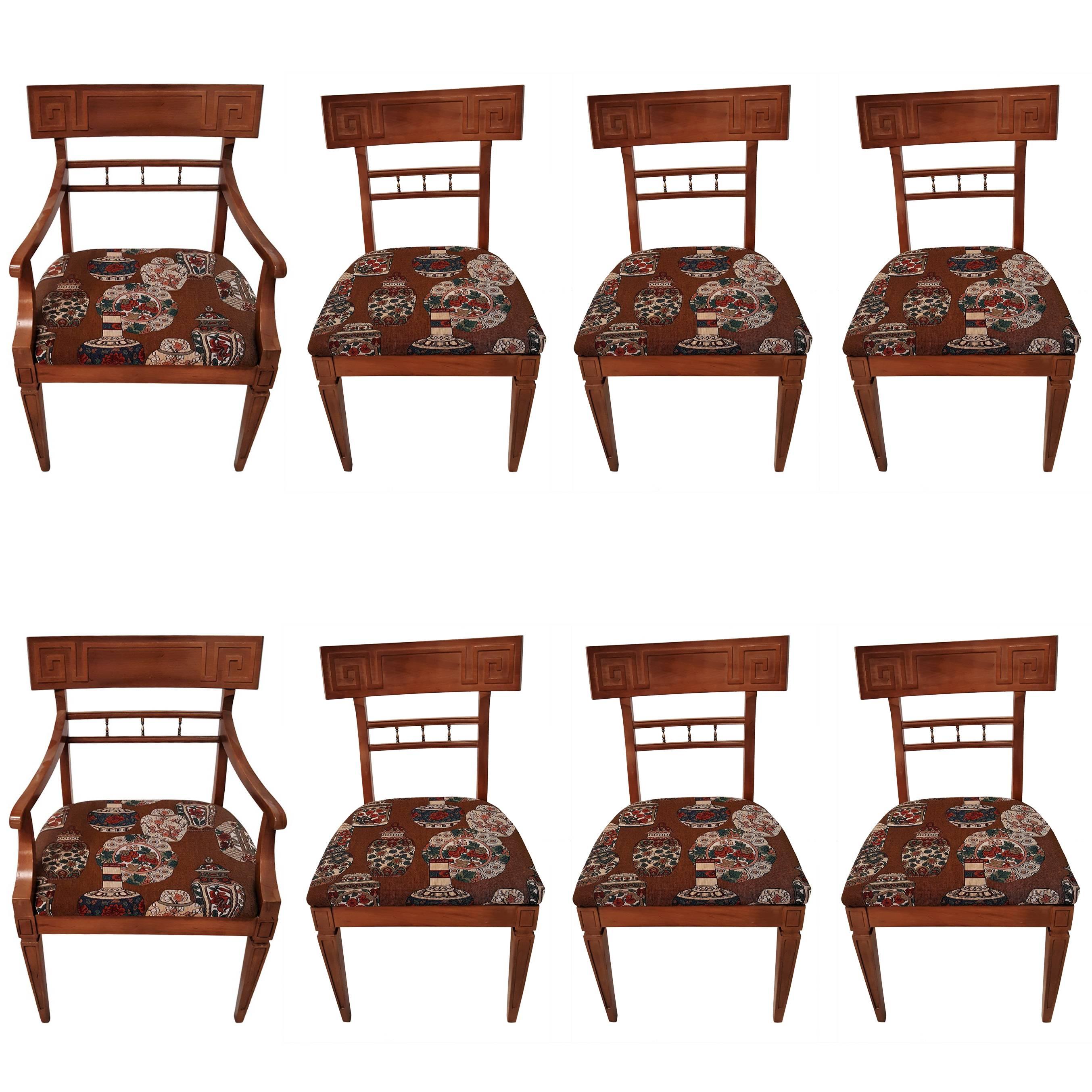 Set 8 Greek Key Dining Chairs, 2 Arm and 6 Armless, Attributed to James Mont For Sale