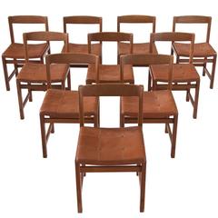 Ten Danish Chairs in Original Leather and Teak