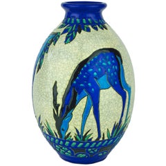 Art Deco Keramis Boch Blue Deer Vase