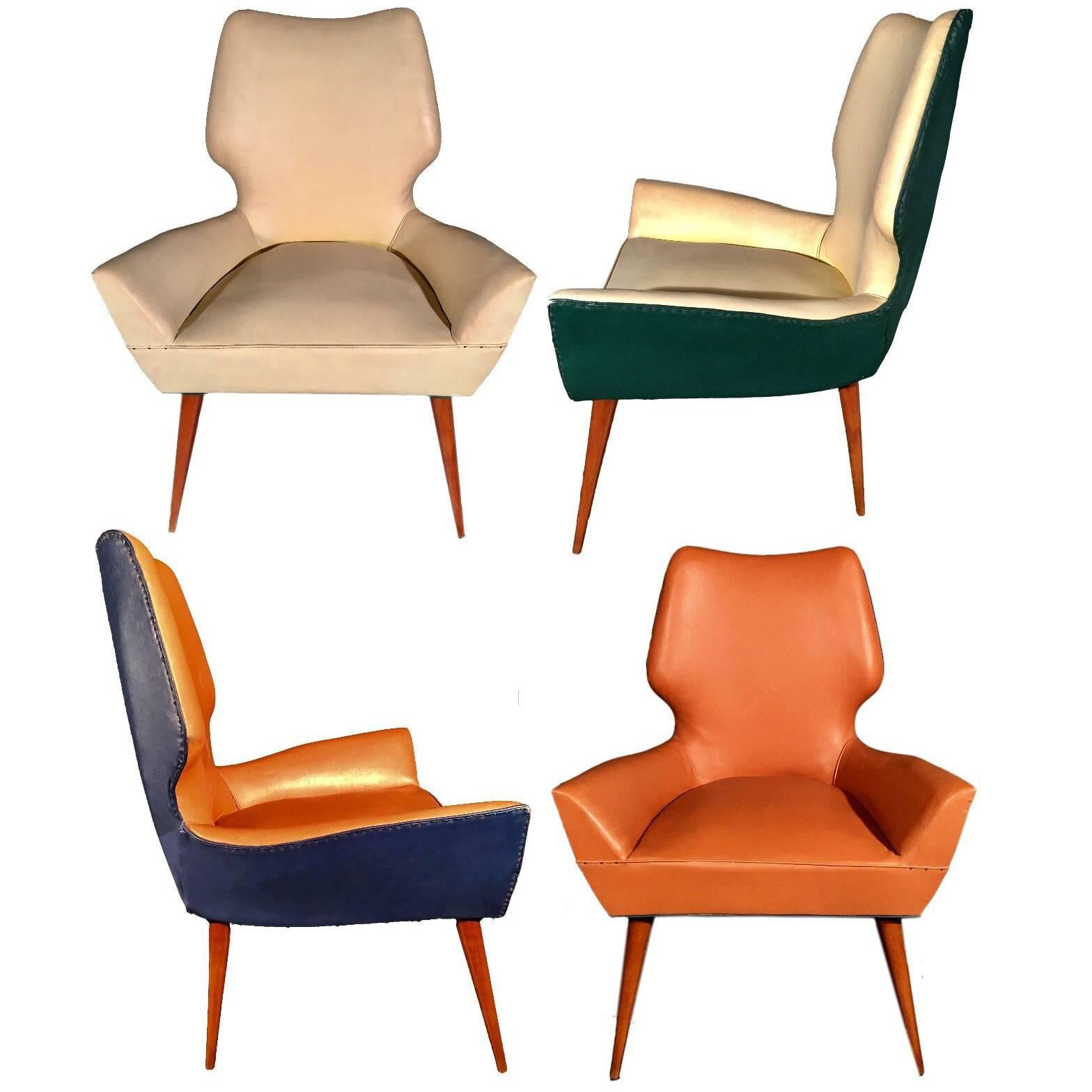 Pair of Mid-Century Modern Gio Ponti Style Chairs, 1950s