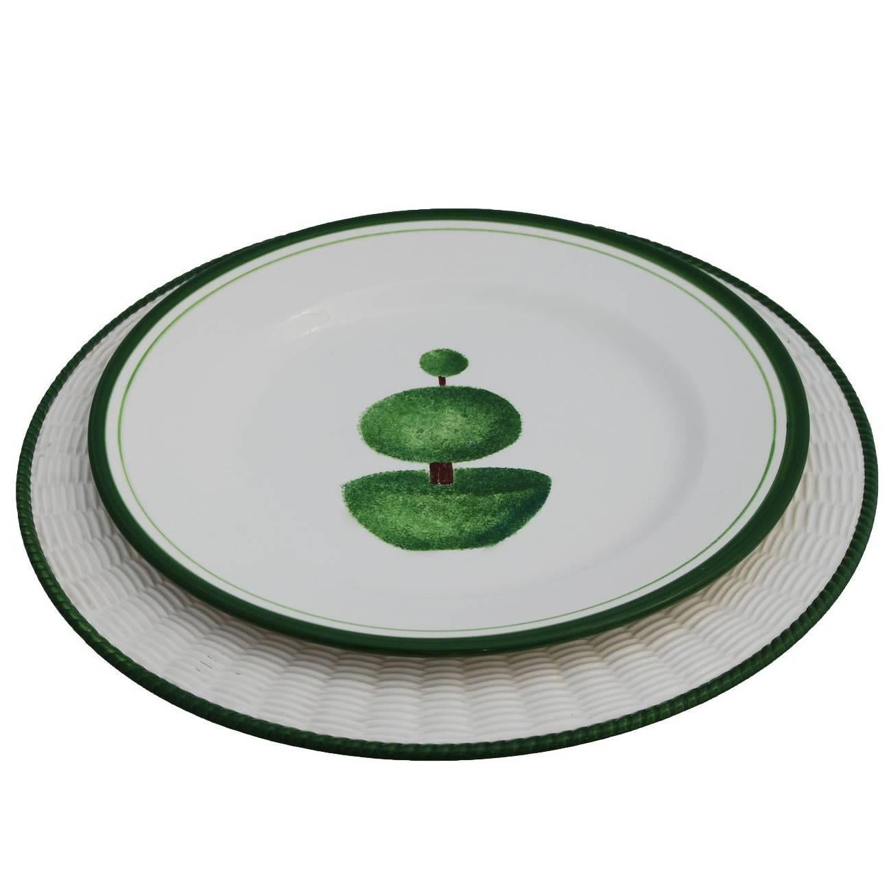 Elegant Topiary White Ceramic Dinner Plates, Set for Four