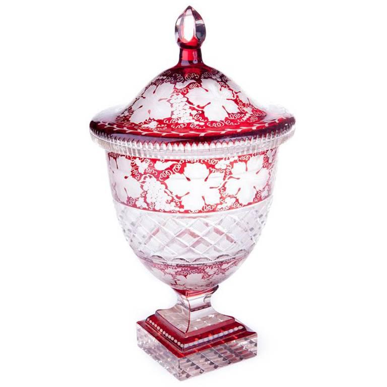 19th Century George III Bohemian Cranberry Glass Urn