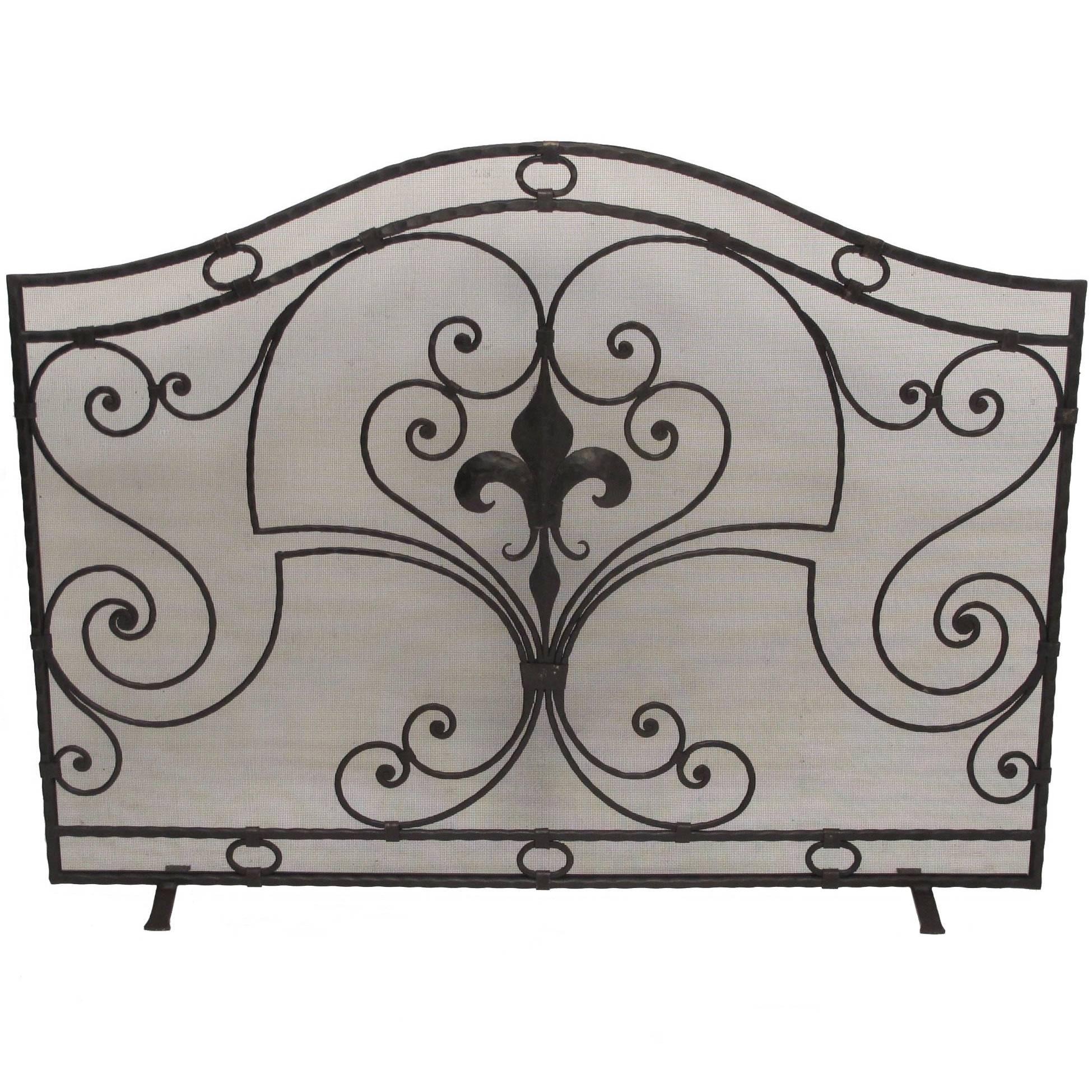 Wrought Iron Fireplace Screen with Fleur-De-Lis