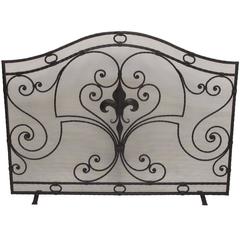 Retro Wrought Iron Fireplace Screen with Fleur-De-Lis