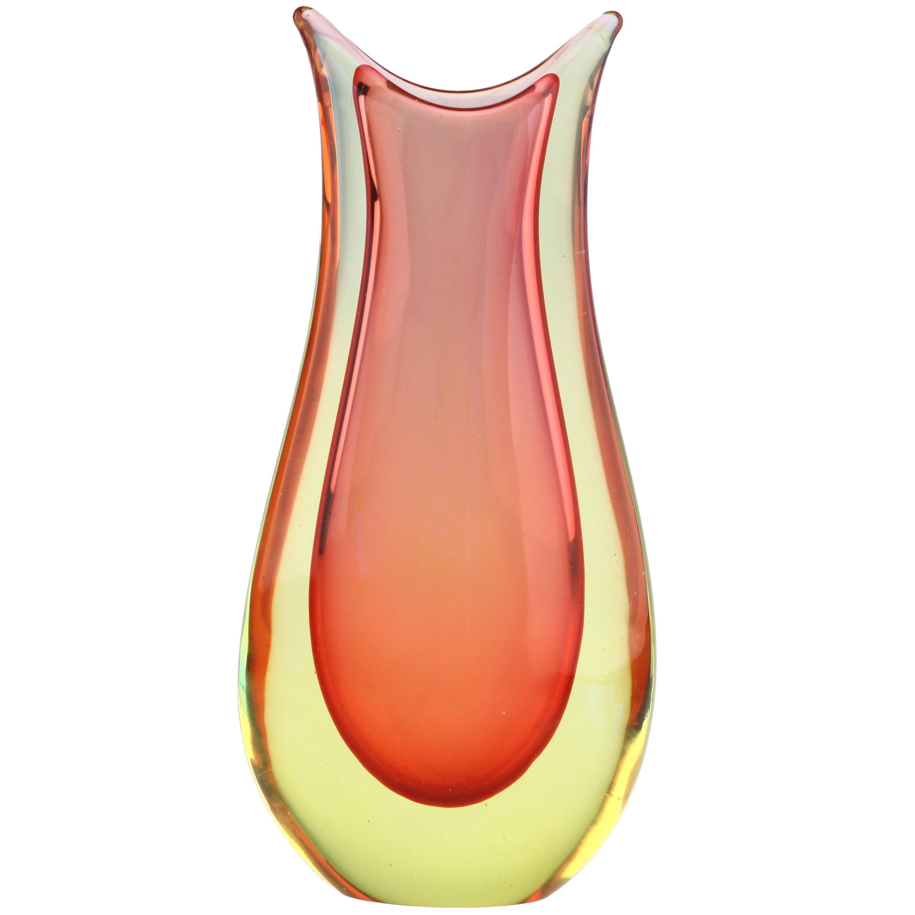Flavio Poli Seguso Murano Sommerso Organic Glass Vase For Sale