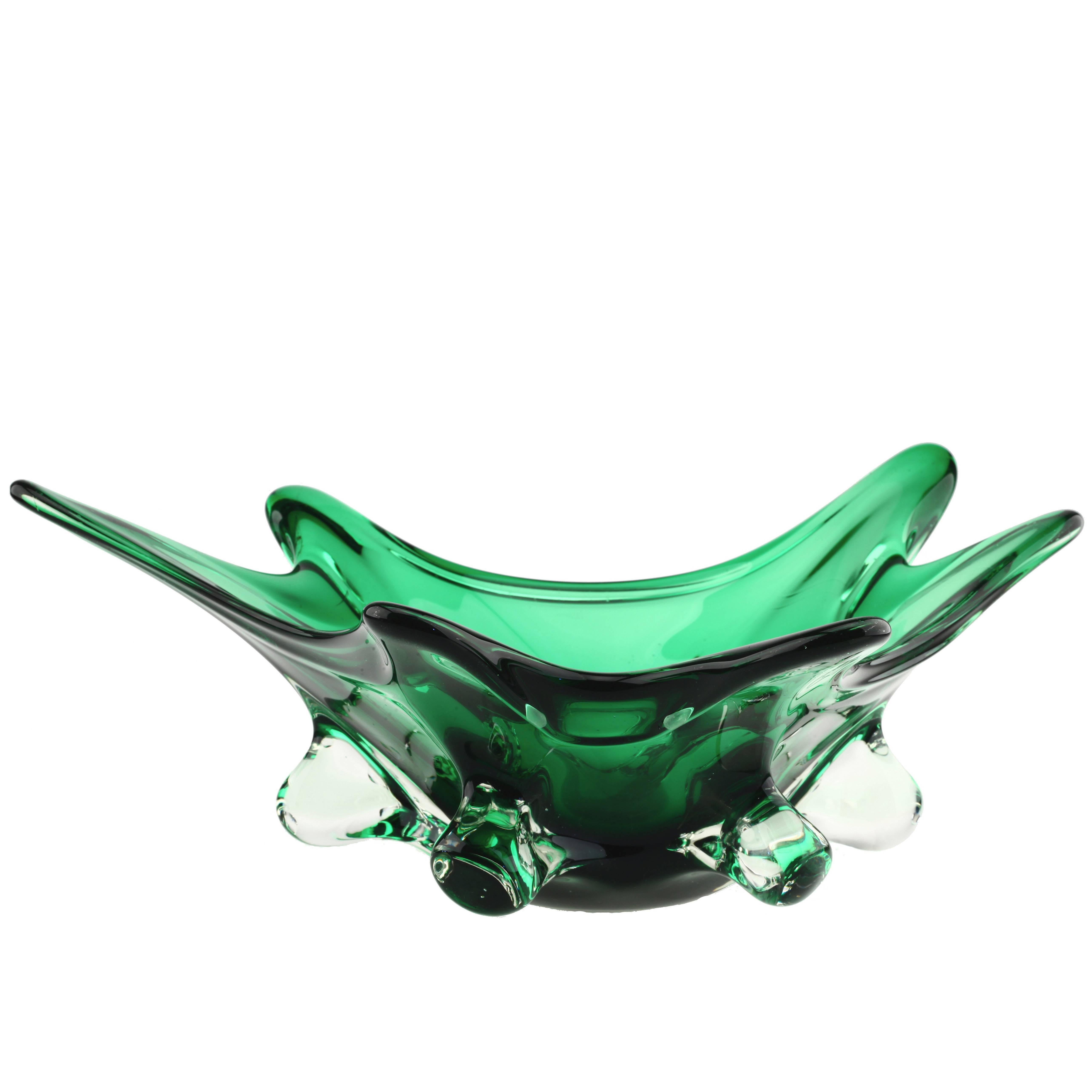 Murano Sommerso Genuine Venetian Glass, 1960s-1970s Green and Clear Glass For Sale