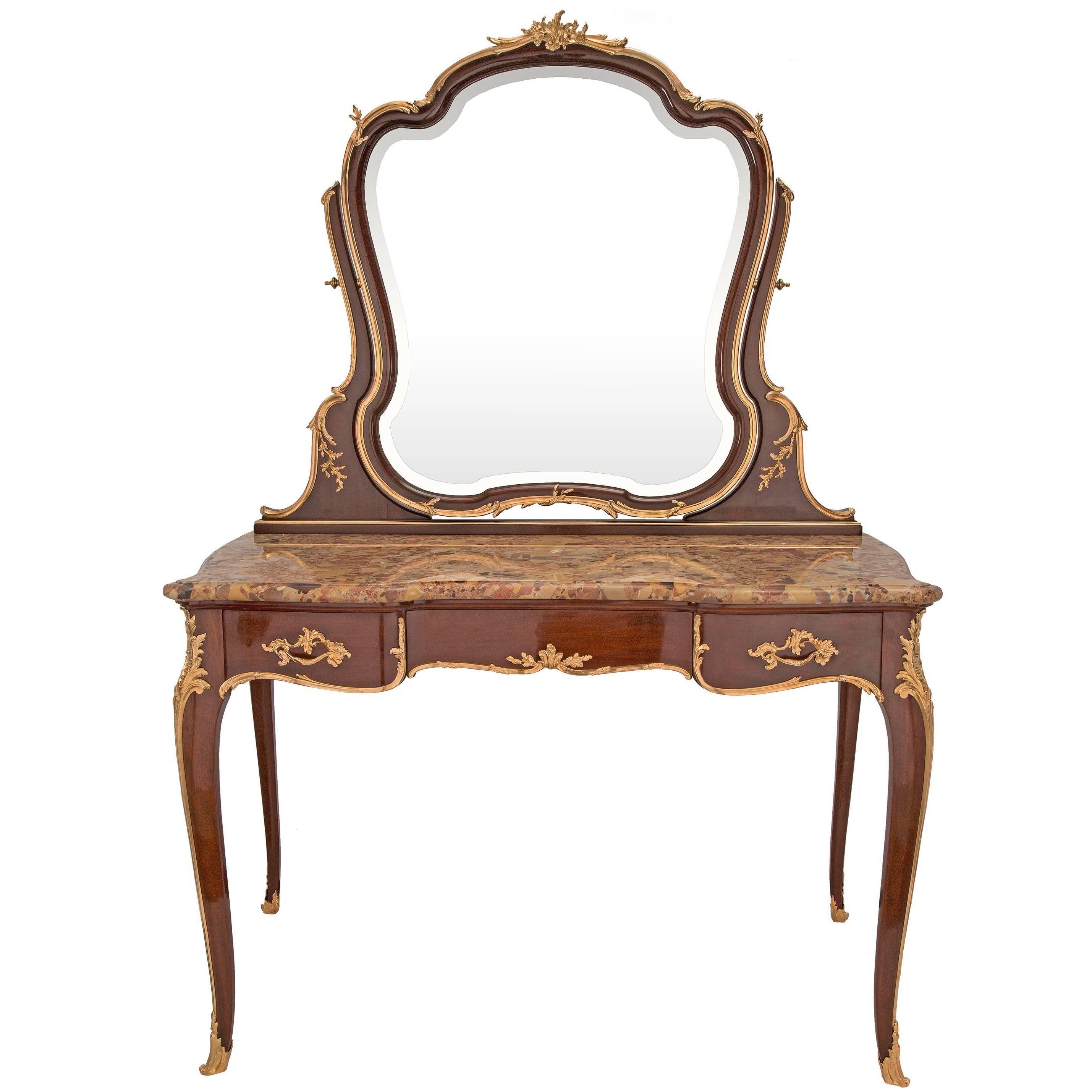 French 19th Century Louis XV Style Mahogany and Ormolu Vanity, Signed F. Linke