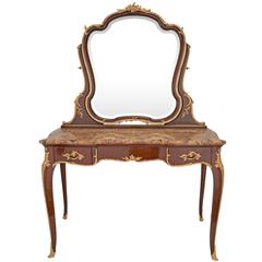 Antique French 19th Century Louis XV Style Mahogany and Ormolu Vanity, Signed F. Linke