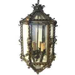 French Six-Sided Brass Hanging Lantern