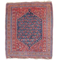 Late 19th Century Red and Indigo Afshar Rug with Rosebuds and Rosettes