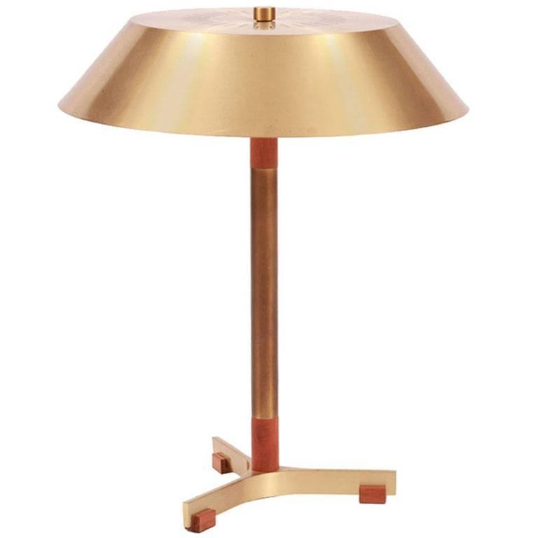 Mid Century Modern Rope And Teak Table Lamp By Fog Mørup For Jo Hammerborg For Fog Mørup Brass And Teak Table Lamp