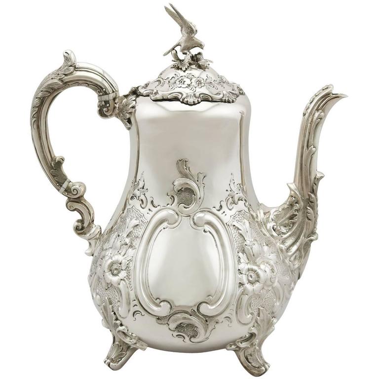 Antique Victorian Louis Style Sterling Silver Coffee Pot For Sale at