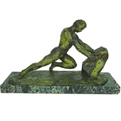 Art Deco Bronze Sculpture of a Man in Full Effort by Van Rijswijck