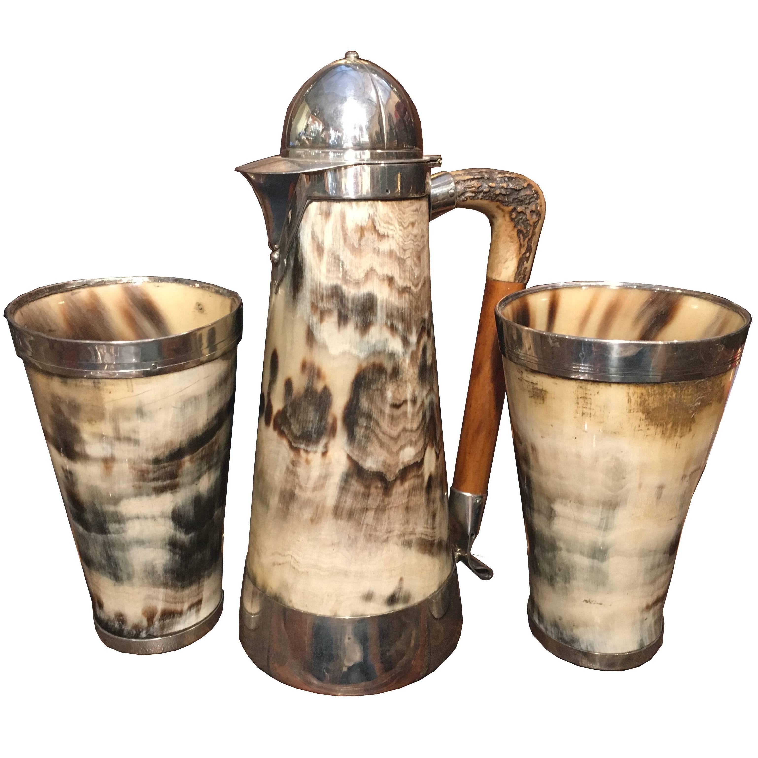 Late Victorian Hunting Racing Themed Tankard Beaker Set For Sale