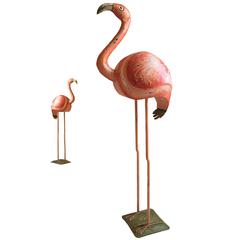 Hollywood Regency Retro Flamingo Sculpture, Hand-Painted Metal Statue