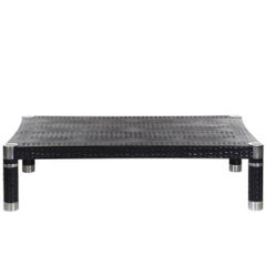 Karl Springer Embossed Crocodile Print Leather and Chrome Coffee Cocktail Table