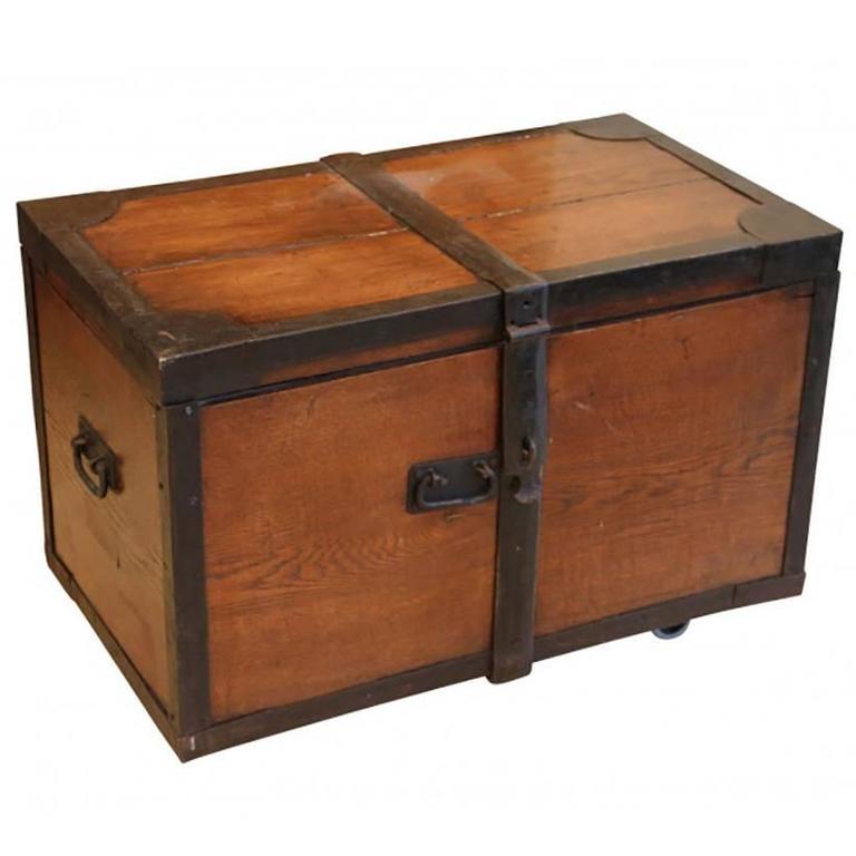 Antique Oak Chest With Heavy Iron Banding For Coffee Table Antique Oak Chest With Heavy Iron Banding For Coffee Table