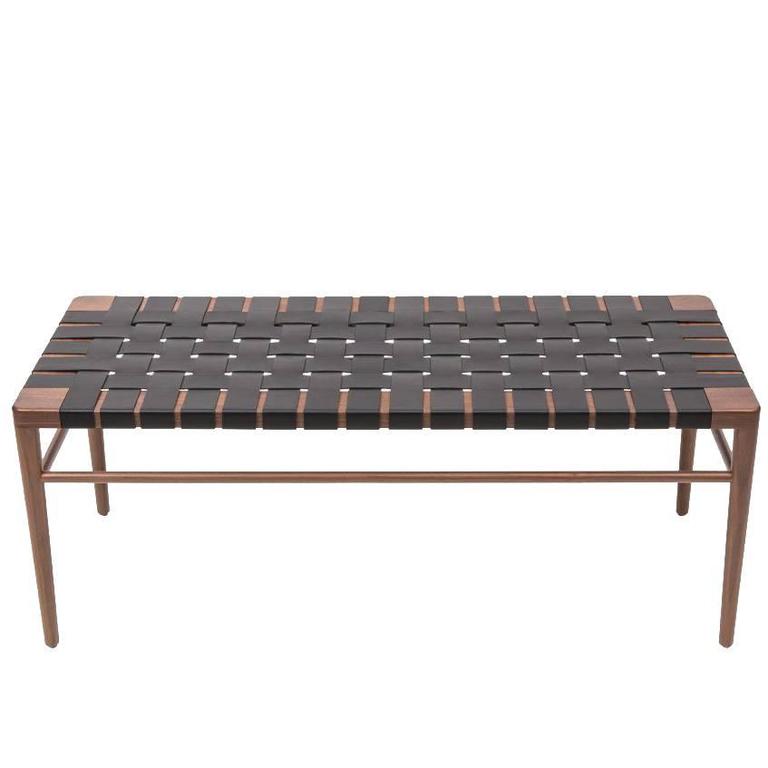 Walnut And Black Leather Rush Bench By Smilow Furniture For At Walnut And Black Leather Rush Bench By Smilow Furniture For