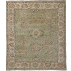 Modern Oushak Design Rug with Transitional Style in Green 3