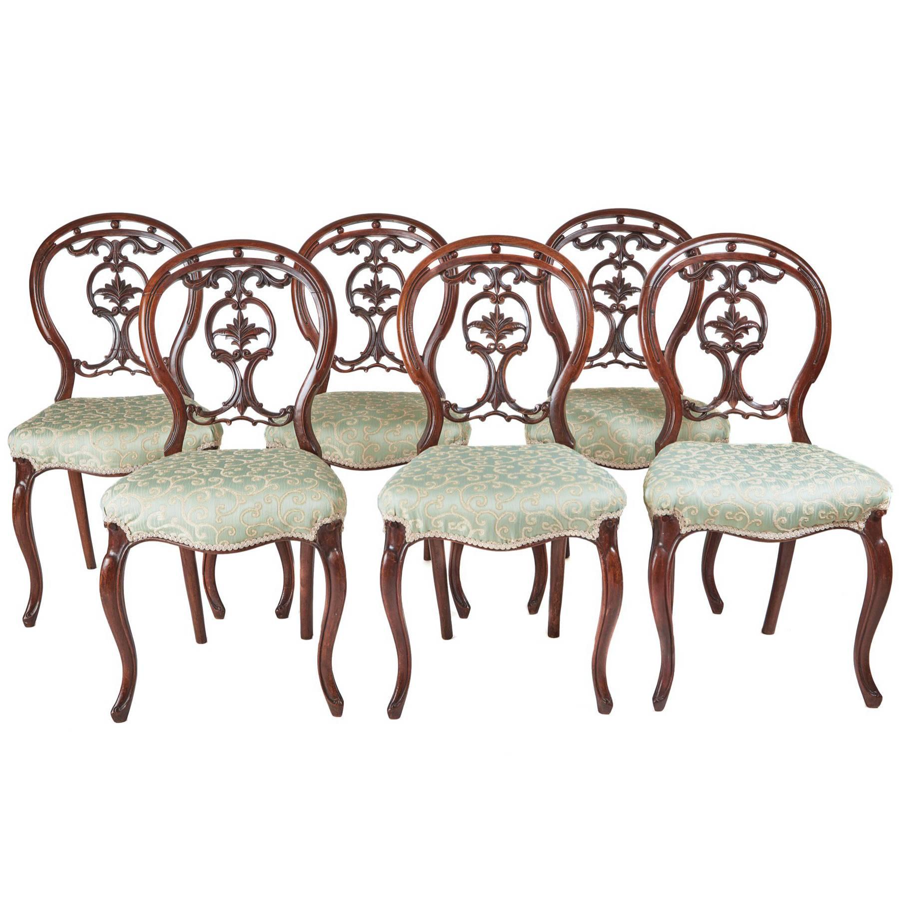 Set of Six 19th Century Victorian Walnut Dining Chairs