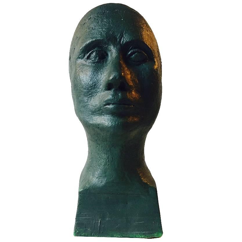 Unique Verdigris Green Concrete Bust by Anonymous Danish Artist, Denmark, 1970s