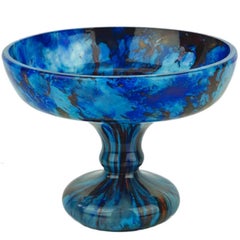 Large French Art Deco Charles Schneider Glass Blue Bowl