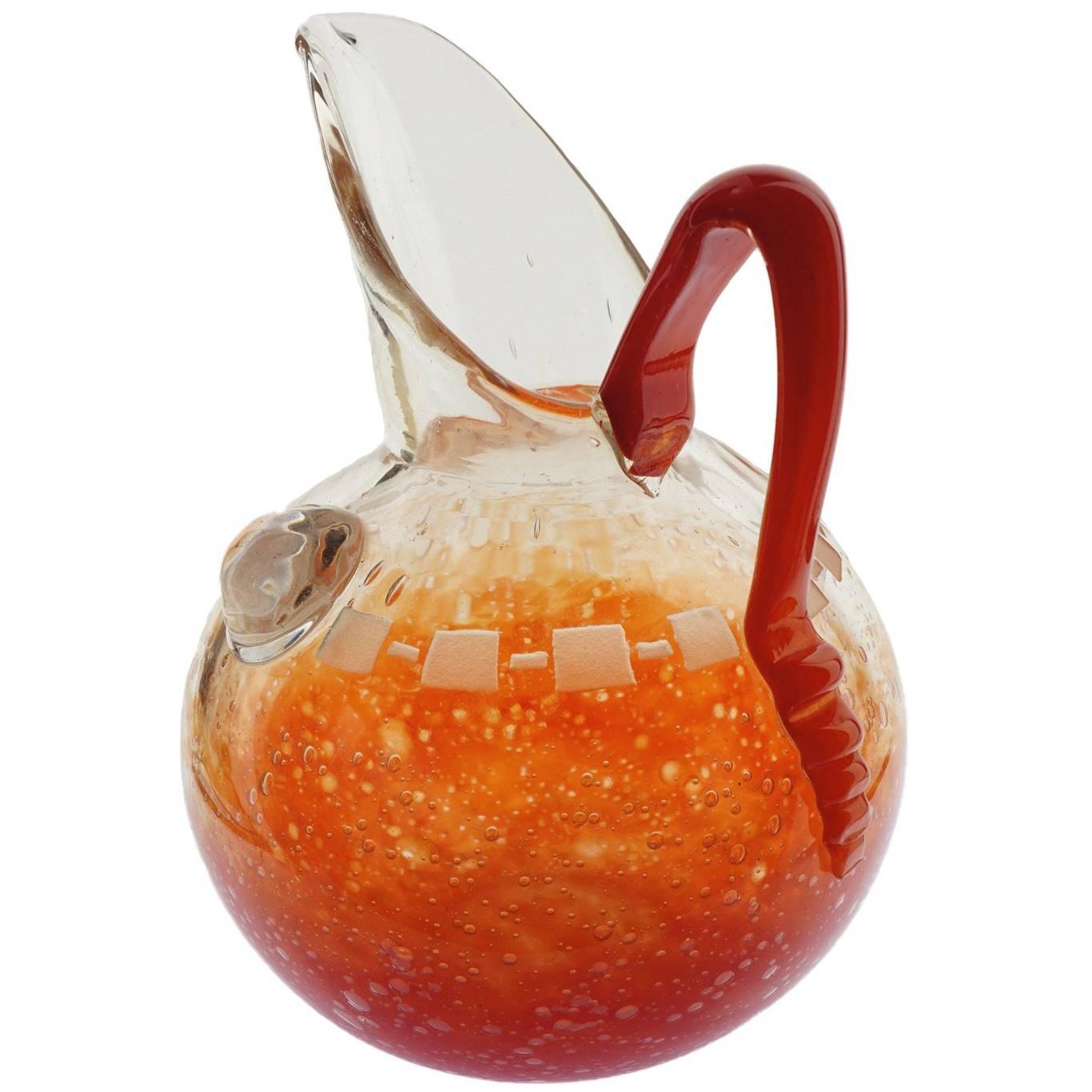 Art Deco Charles Schneider Bubbled Glass Pitcher For Sale