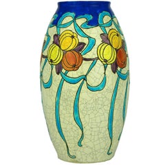 Art Deco Keramis Boch Blue Ribbons and Gourds Vase