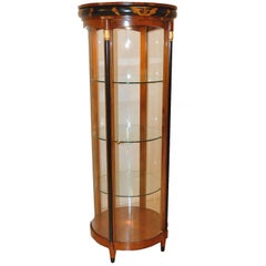 Vintage Biedermeier Style Round Curved Glass Lighted Curio Cabinet