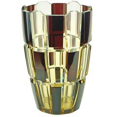 Large Art Deco Val Saint Lambert Topaz Glass Vase by Charles Graffard