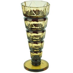 Art Deco Val Saint Lambert Topaz Slender Glass Vase