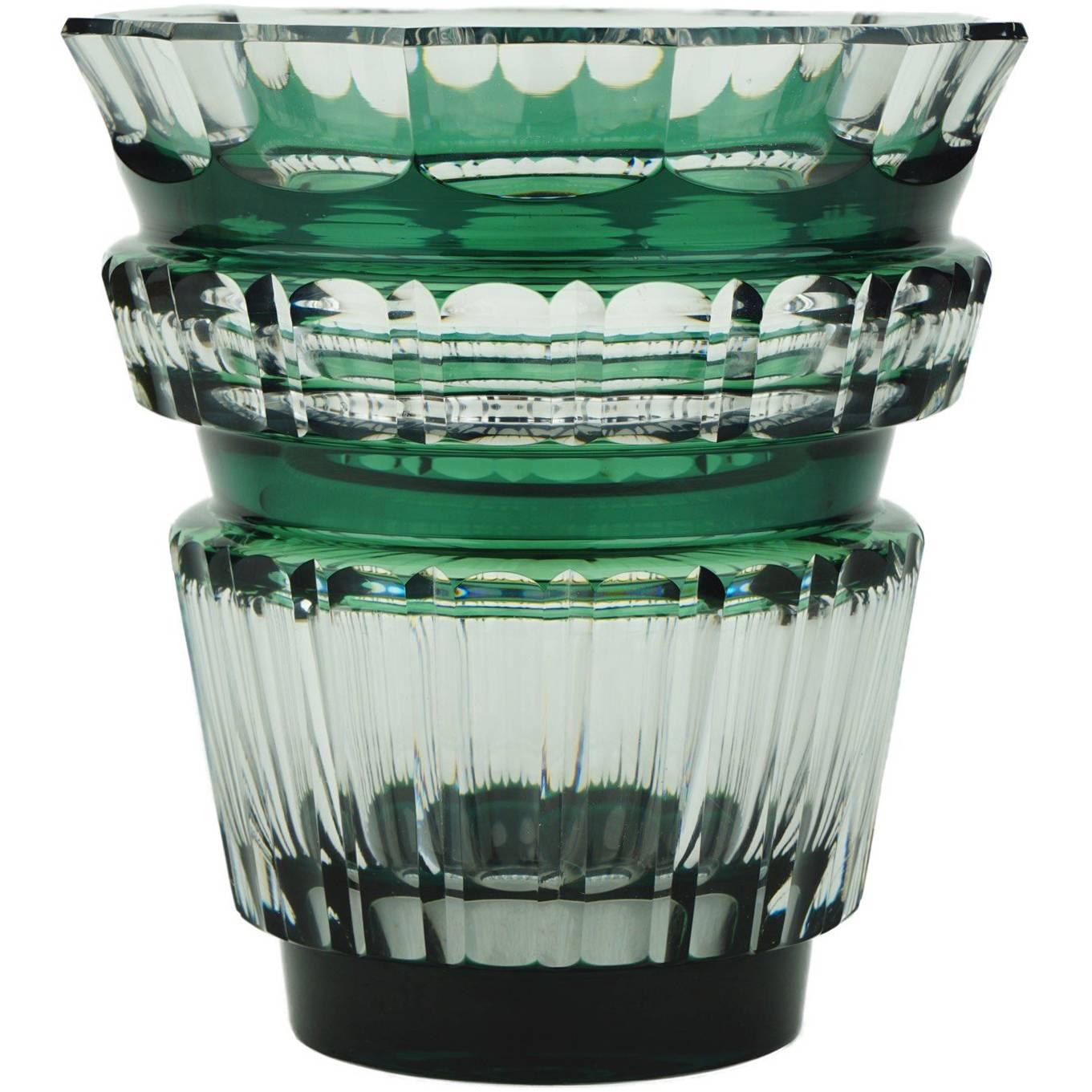 Art Deco Val Saint Lambert Glass Vase Green Bolero For Sale