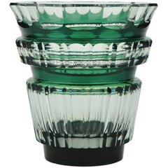 Art Deco Val Saint Lambert Glass Vase Green Bolero
