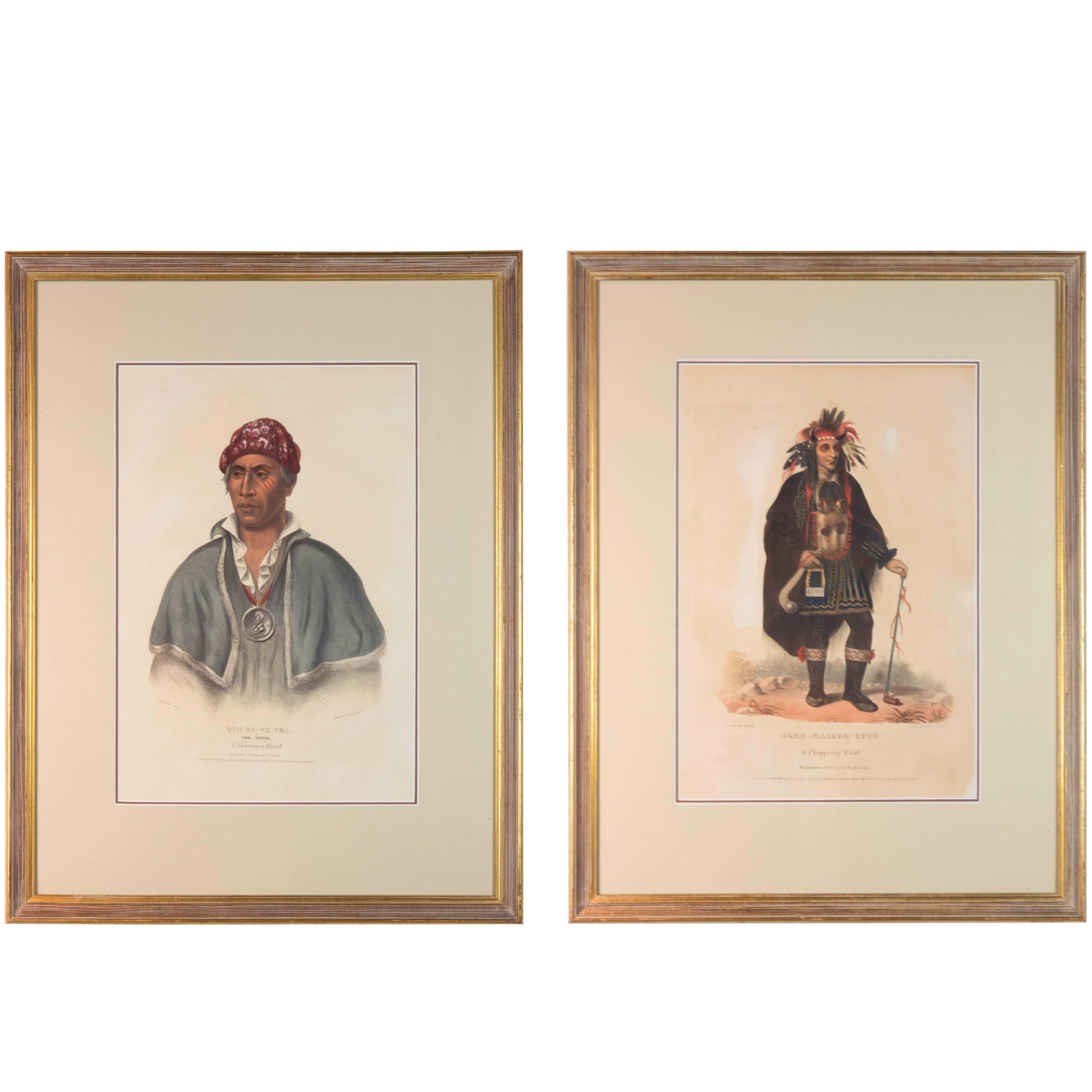 Pair of Original Hand Colored McKenney & Hall Lithographs of American Indians
